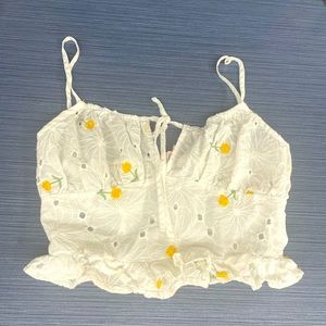 Cotton white eyelet cropped top super cute comfy and adjustable